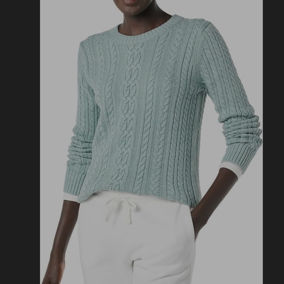 Amazon Essentials Cable Crew Neck Sweater in Sage Blue Green - Picture 1 of 4